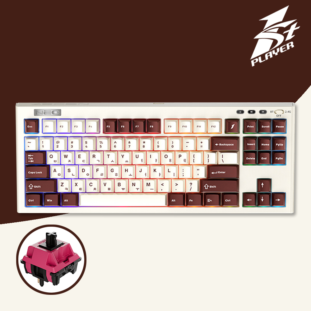 1stPlayer NEO87 텐키리스 무선키보드 크림버건디, 크랜베리축, 45g - 메인 이미지