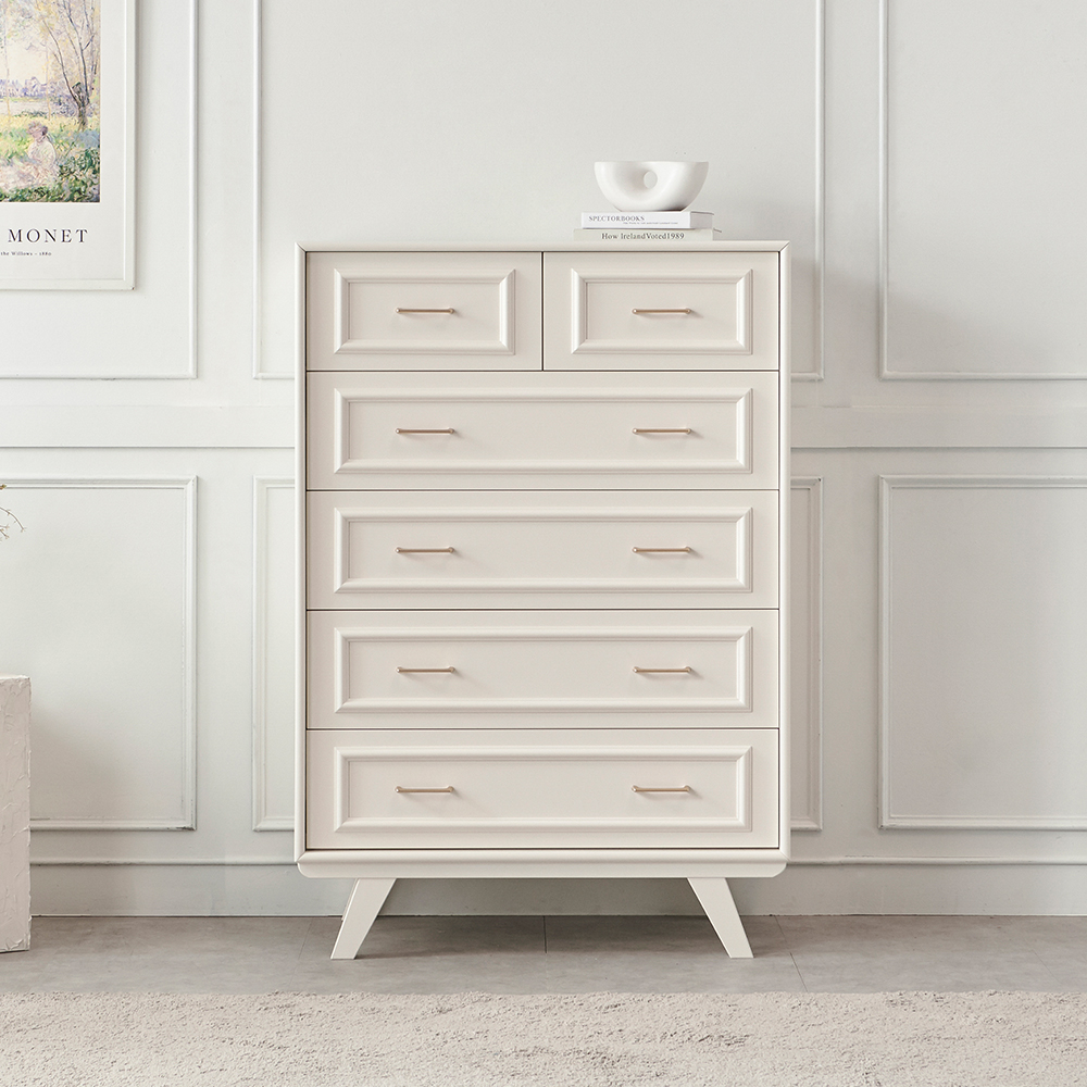 국내생산 웨인스코팅 이브 서랍장 900x485x1310mm, 5단, 밀크아이보리