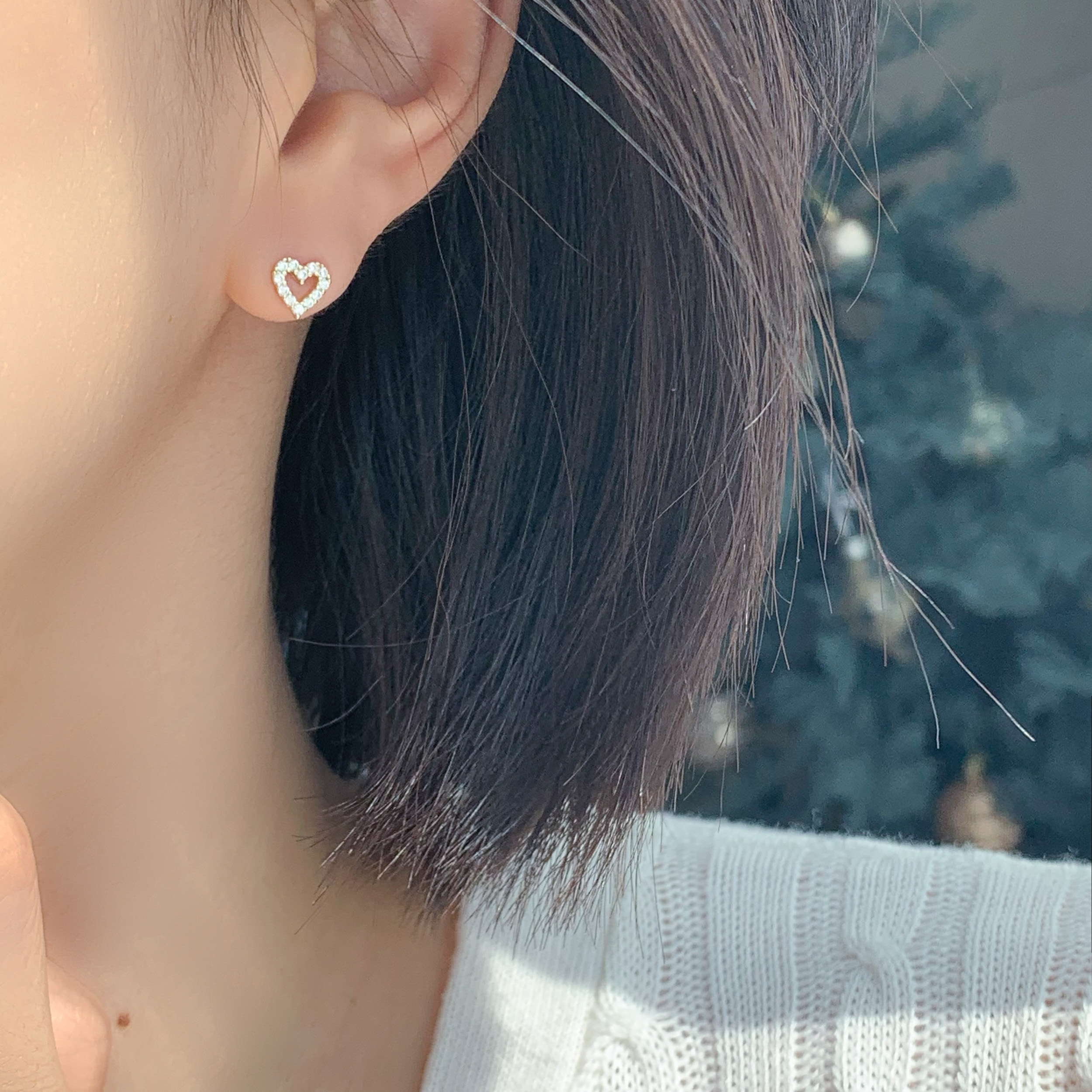 14k 하트 큐빅 귀걸이 (2color) - 상세 이미지 3