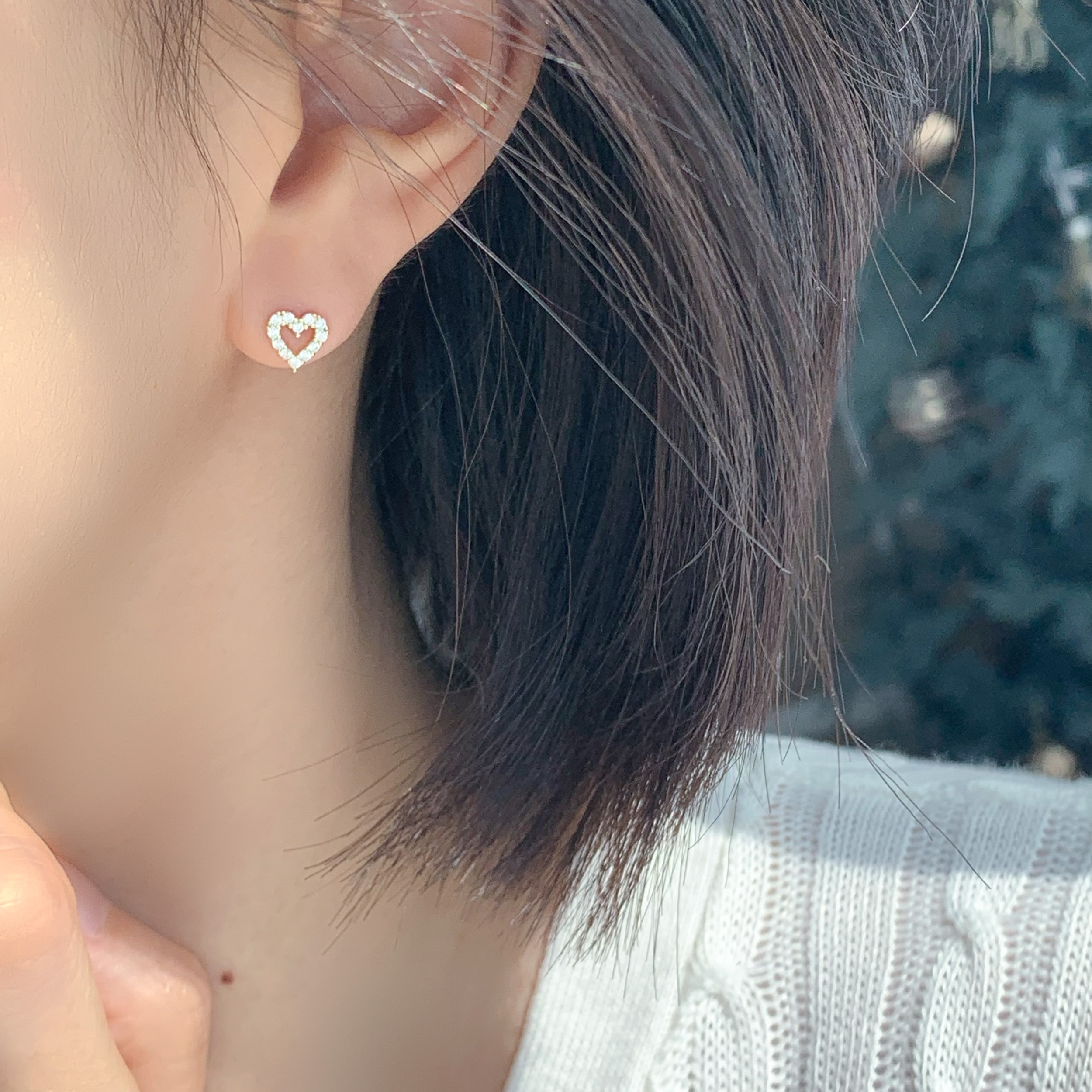 14k 하트 큐빅 귀걸이 (2color) - 상세 이미지 2