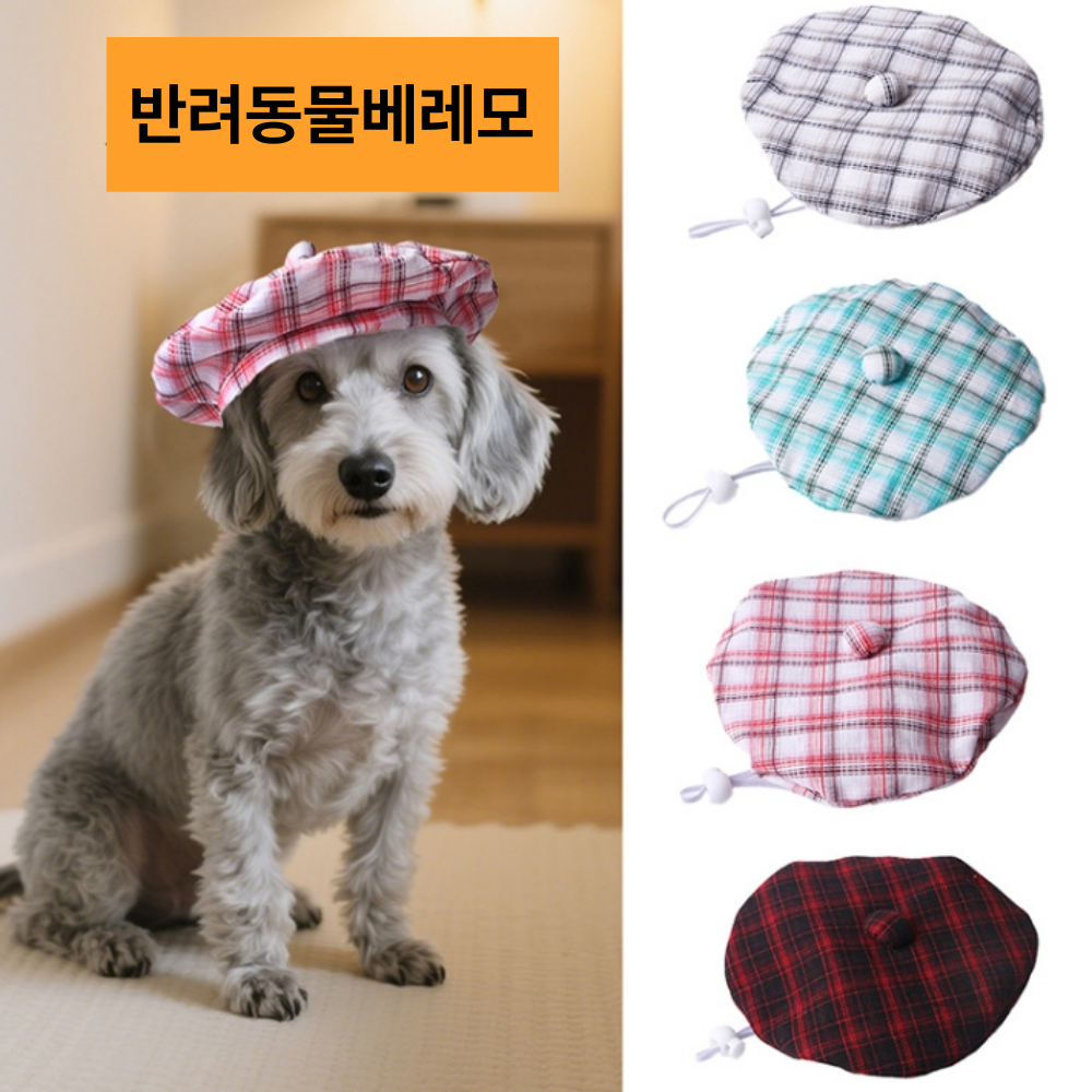 위드레오 개린이날 강아지 고양이 모자 베레모 사진촬영 소품 그레이체크, S(고양이추천) - 상세 이미지 2
