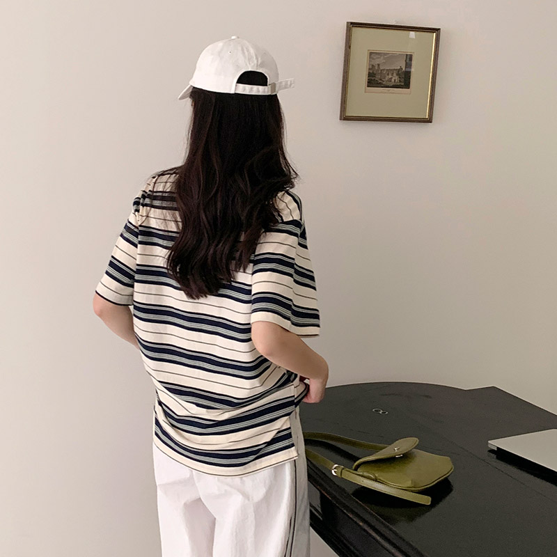 에빈 카라 루즈핏 스트라이프 반팔 티셔츠 ts4550 - 상세 이미지 3