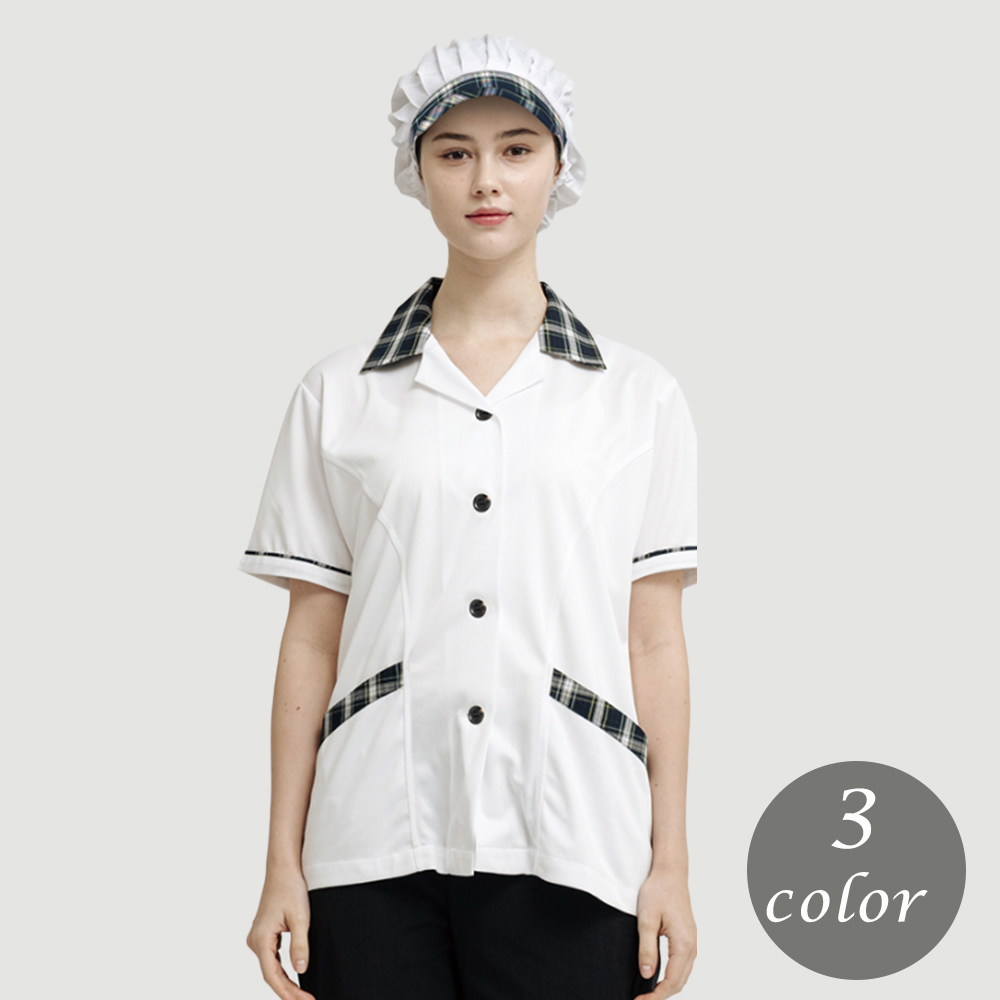 (3color)타탄기능성 반팔위생복 급식실위생복 - 상품 이미지