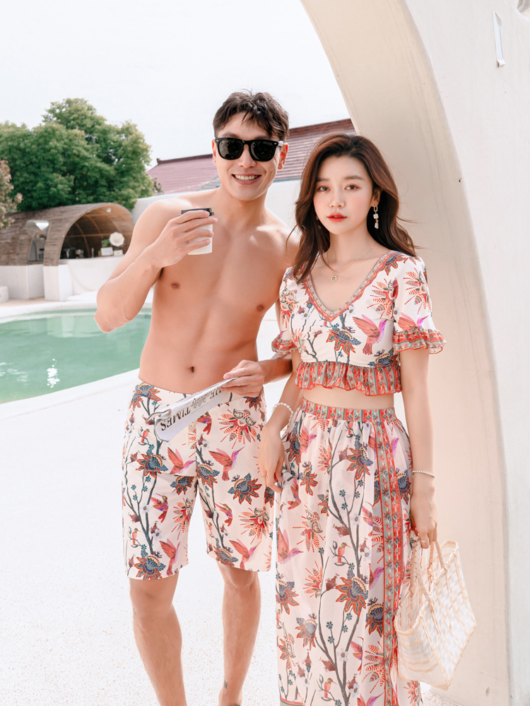 동남아 휴양지 커플룩 수영복 보헤미안 스플릿 3피스 해변 리조트 온천 - 상품 이미지