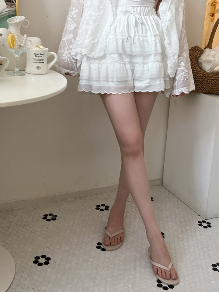 밀크쉐이크 레이스 팬츠 (티어드,물결,자수,스트링,하이웨스트) [비비아레이디] - 상품 이미지