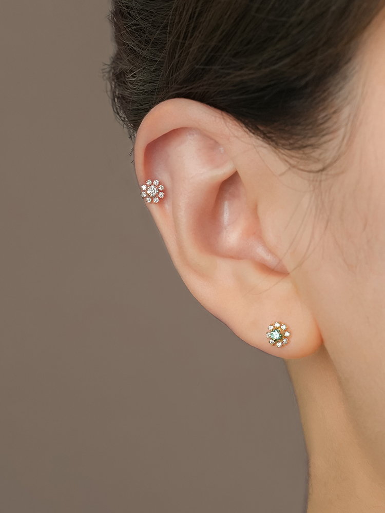 14K 모이사나이트 다이아 데이지 피어싱 귀걸이 - 상세 이미지 4