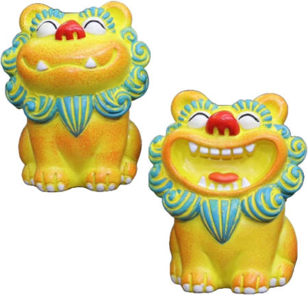 [해외]PIENSE 시서 입상 2 개 개운 부적 행운의 오키나와 류큐 개점 축 하 인테리어 현관 오브제 심플 (옐로우)