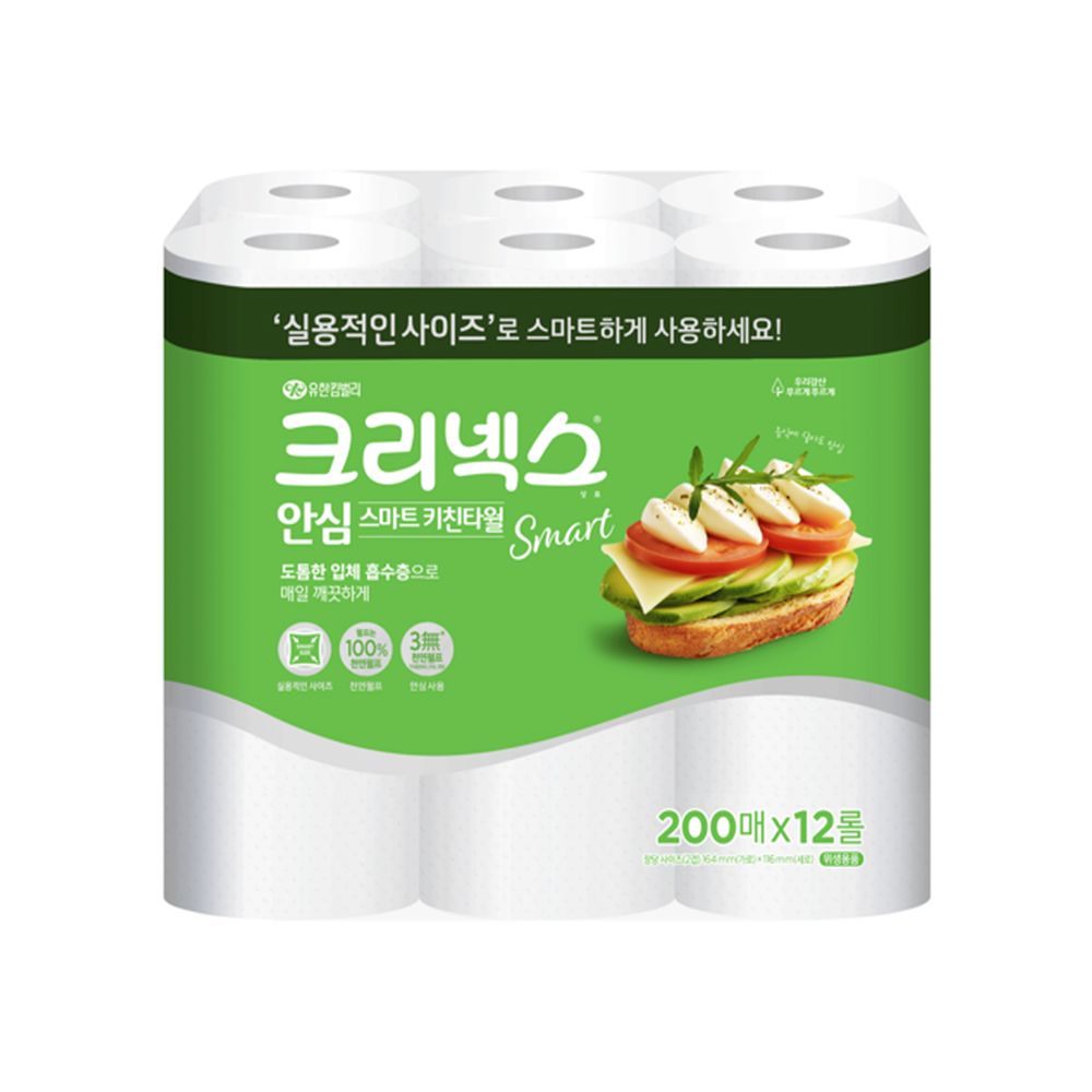 크리넥스 안심 스마트 키친타월 200매 12롤
