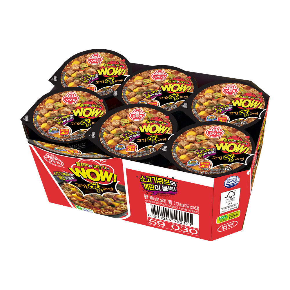 오뚜기 WOW 고기열라면 컵 80g 6개