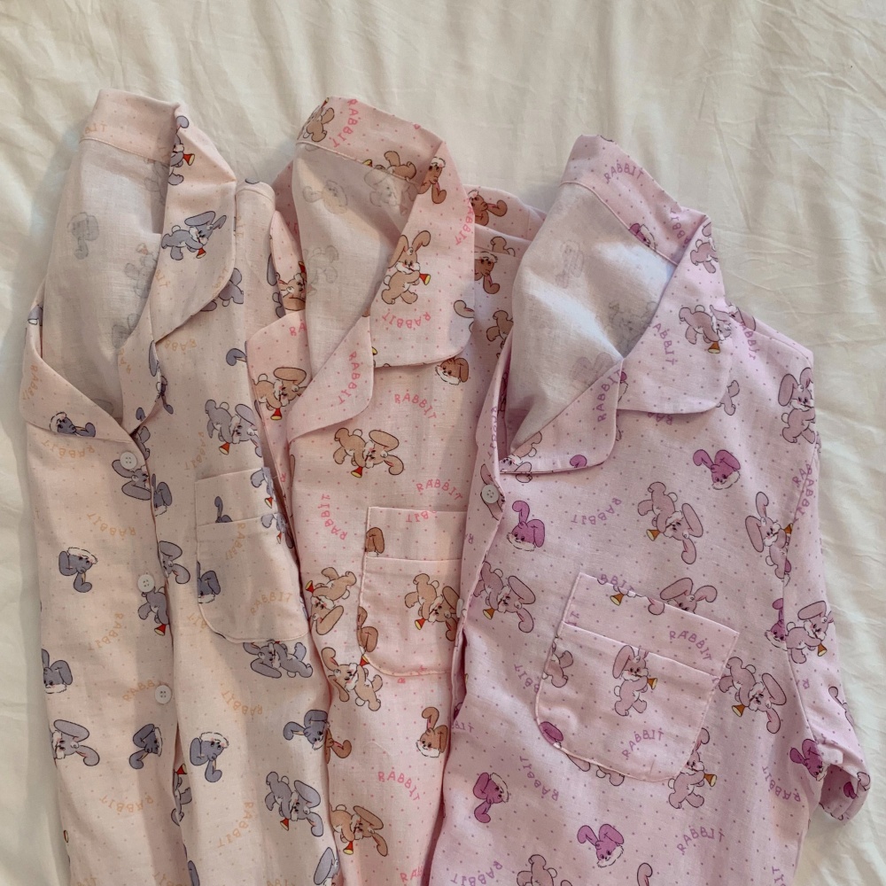 몽슈면 토끼 긴팔/반팔 잠옷세트 빅사이즈 커플 파자마 제품 이미지