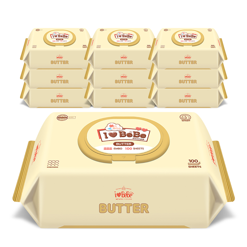 아이러브베베 버터 52g 엠보 100매 10팩 캡형 아기 물티슈