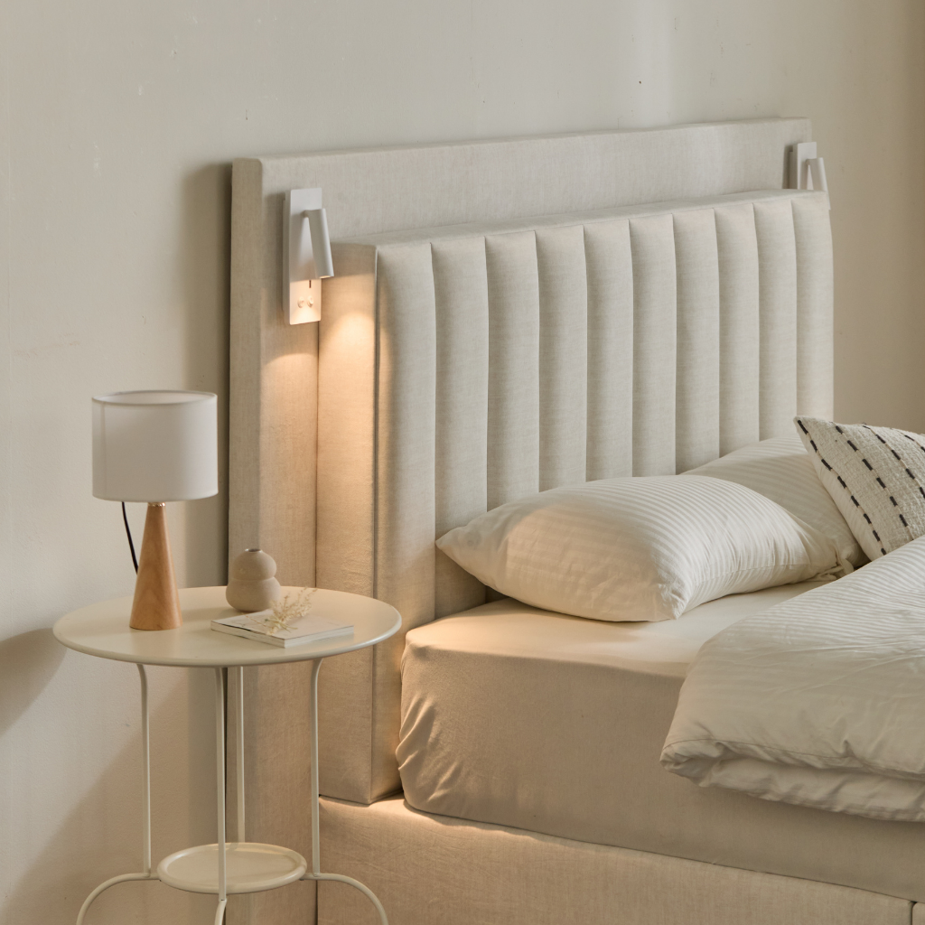 에덴느 벤스 호텔침대 프레임 신혼부부 안방 고급 호텔식 LED 조명 패브릭 퀸 1500