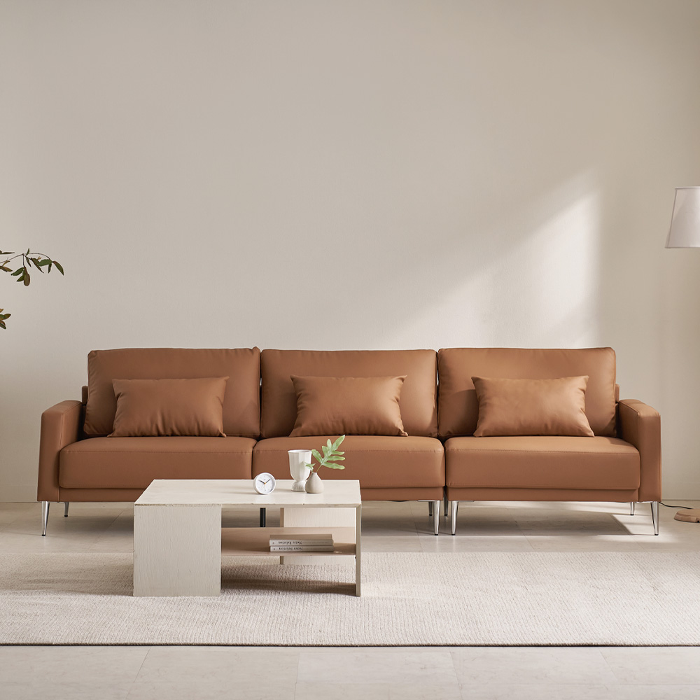 케이하우스홀드 모튼 4인용 가죽소파 쿠션감 좋은 모던디자인 호텔감각 패밀리 가족 거실 소파