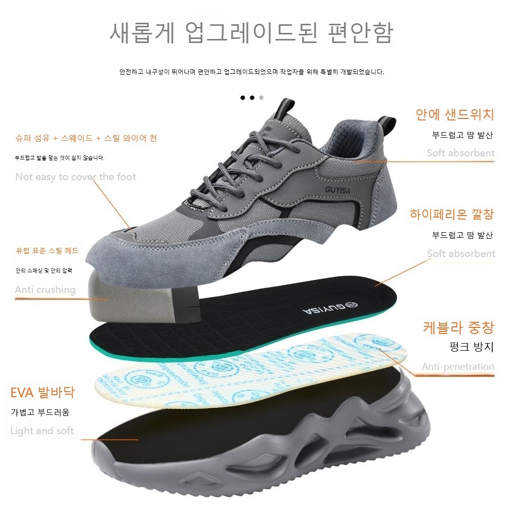 남성 여름 안전화 메쉬 작업화 신발 작업 발편한 가벼운 미끄럼방지 안전화 3157-235 - 상세 이미지 4