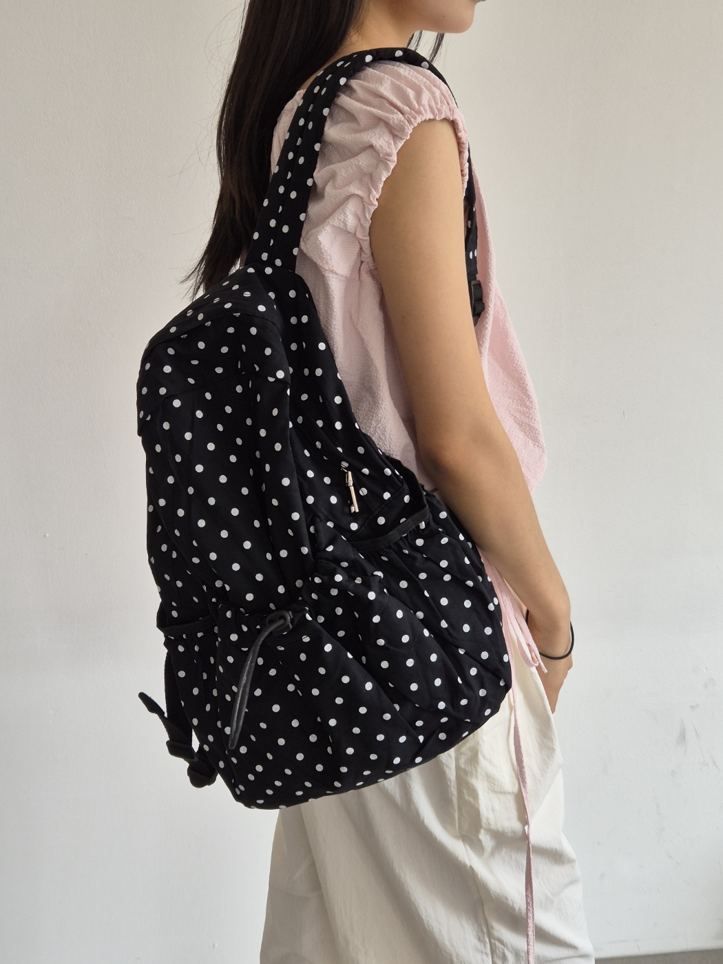 [리햅] 누디코 도트 백팩 스트링 데일리 캐주얼 가방