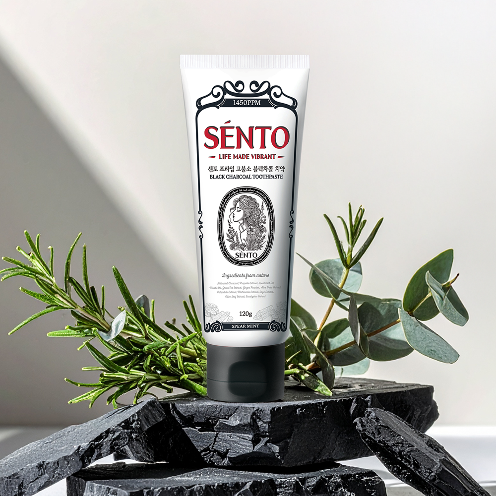 센토 프라임 고불소 블랙차콜 치약 스피아민트향 120g, 4개 - 상세 이미지 2