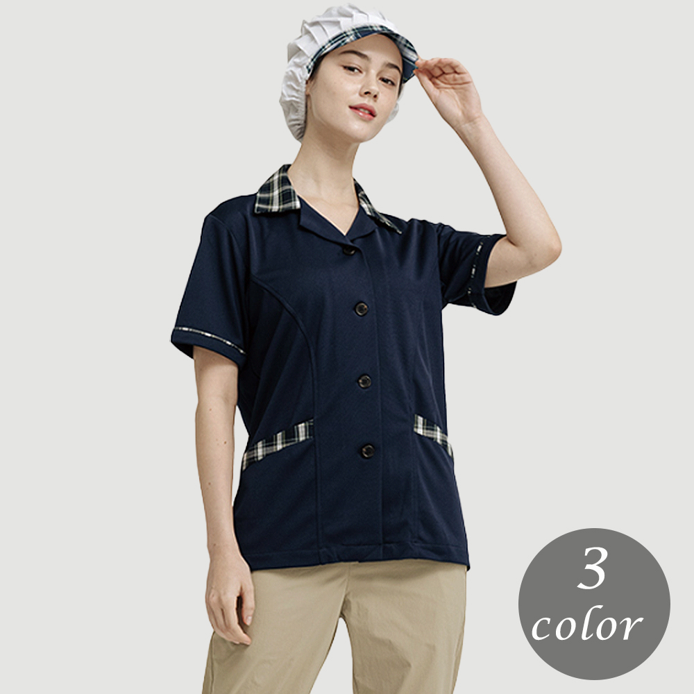 (3color)타탄기능성 반팔위생복 급식실위생복 - 상세 이미지 3