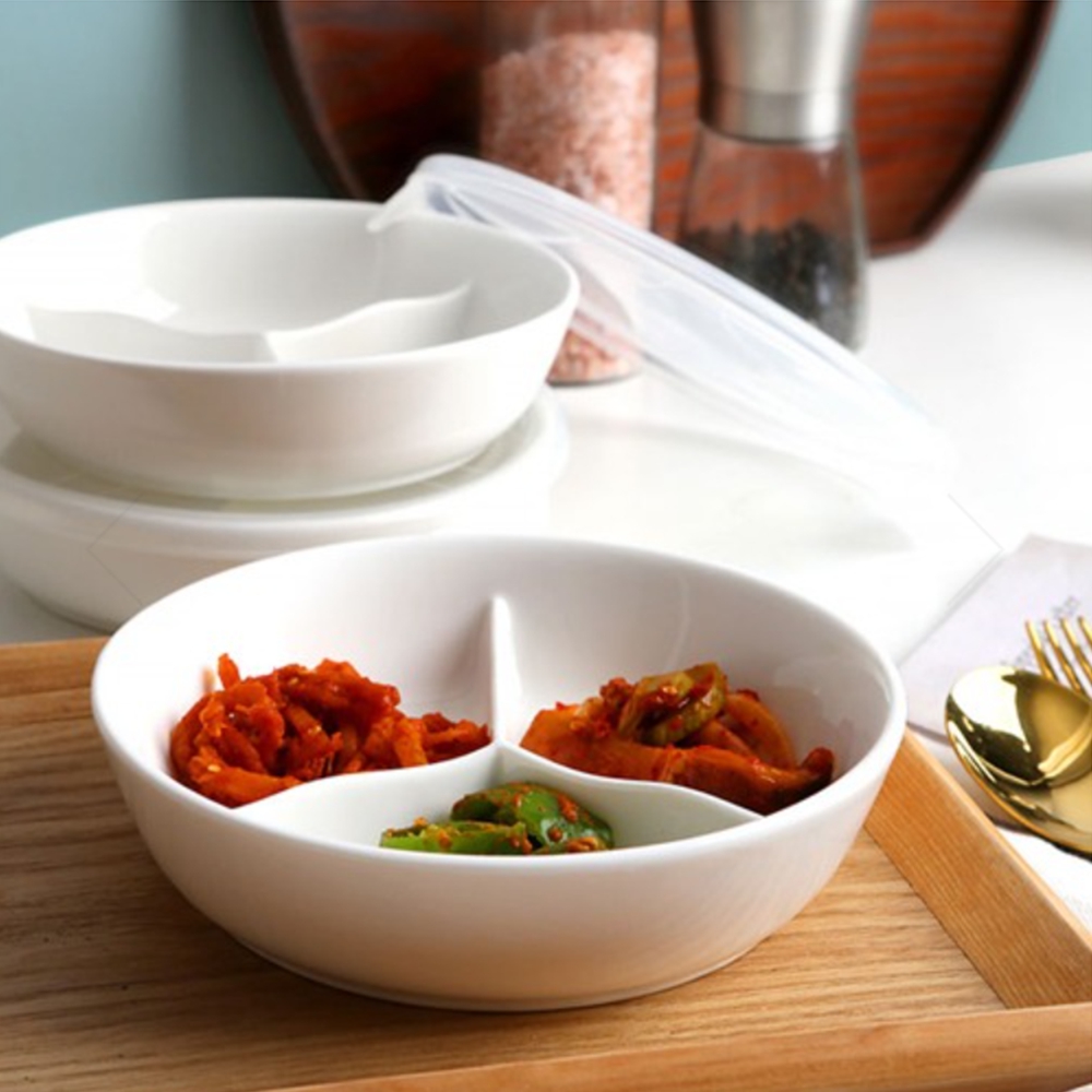 나눔반찬통 3칸 도자기 칸칸이반찬통 나눔접시 - 상세 이미지 2