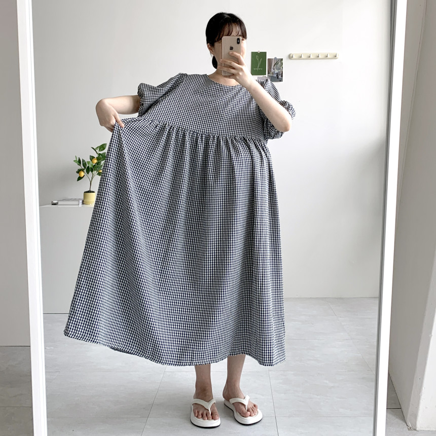 깅엄 체크원피스 퍼프 지지미원피스 링클프리 시어서커원피스