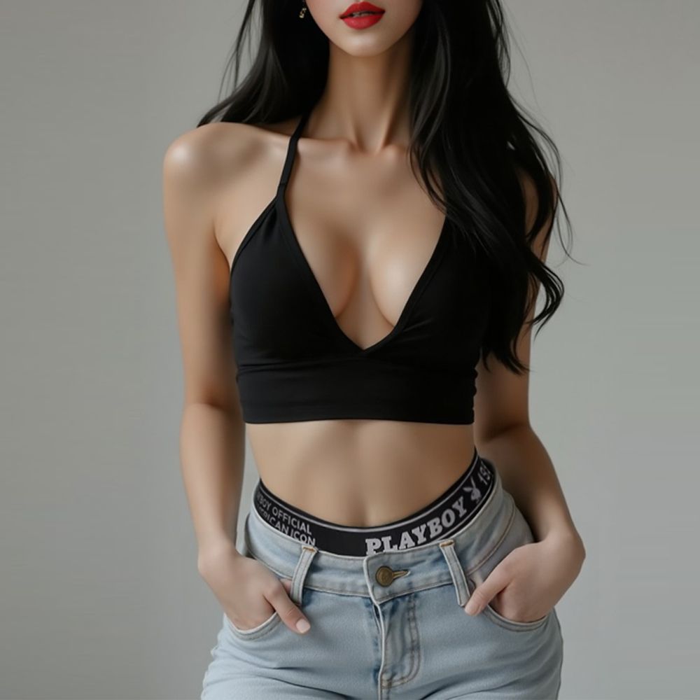 로우라이즈,새깅 스타일을위한 핫걸들의 필수품 플레이보이 라인로고 로하이핏 삼각팬티 1매 - 메인 이미지