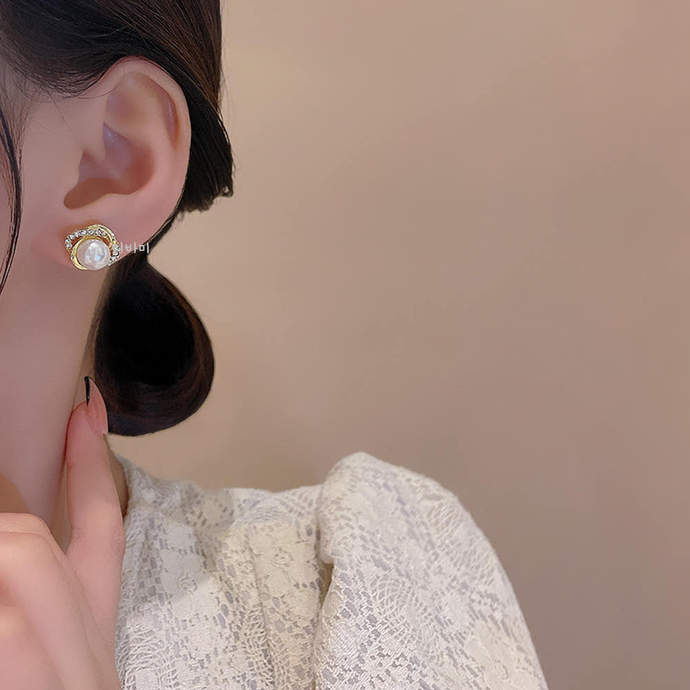 S925 큐빅 진주 데일리 이어링 스터드 여성 단아한 혼주귀걸이 - 상세 이미지 5