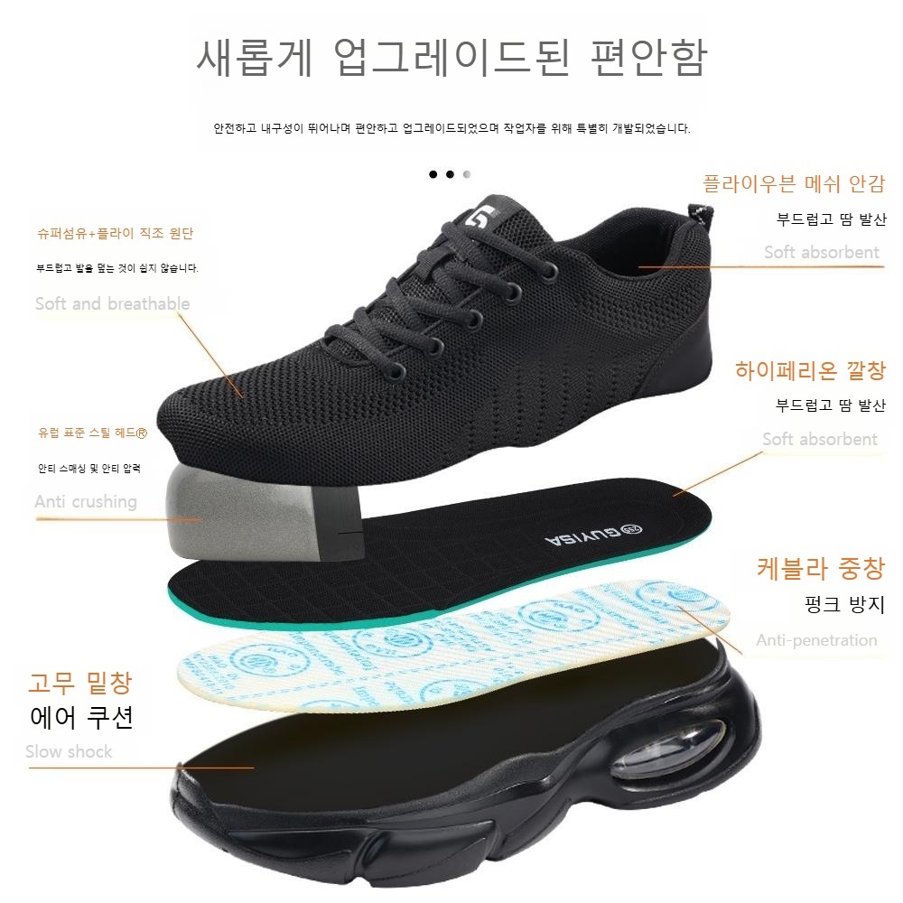 플라이니트 가벼운 안전화 편안한 경량 논슬립 작업화 통풍 - 상세 이미지 4