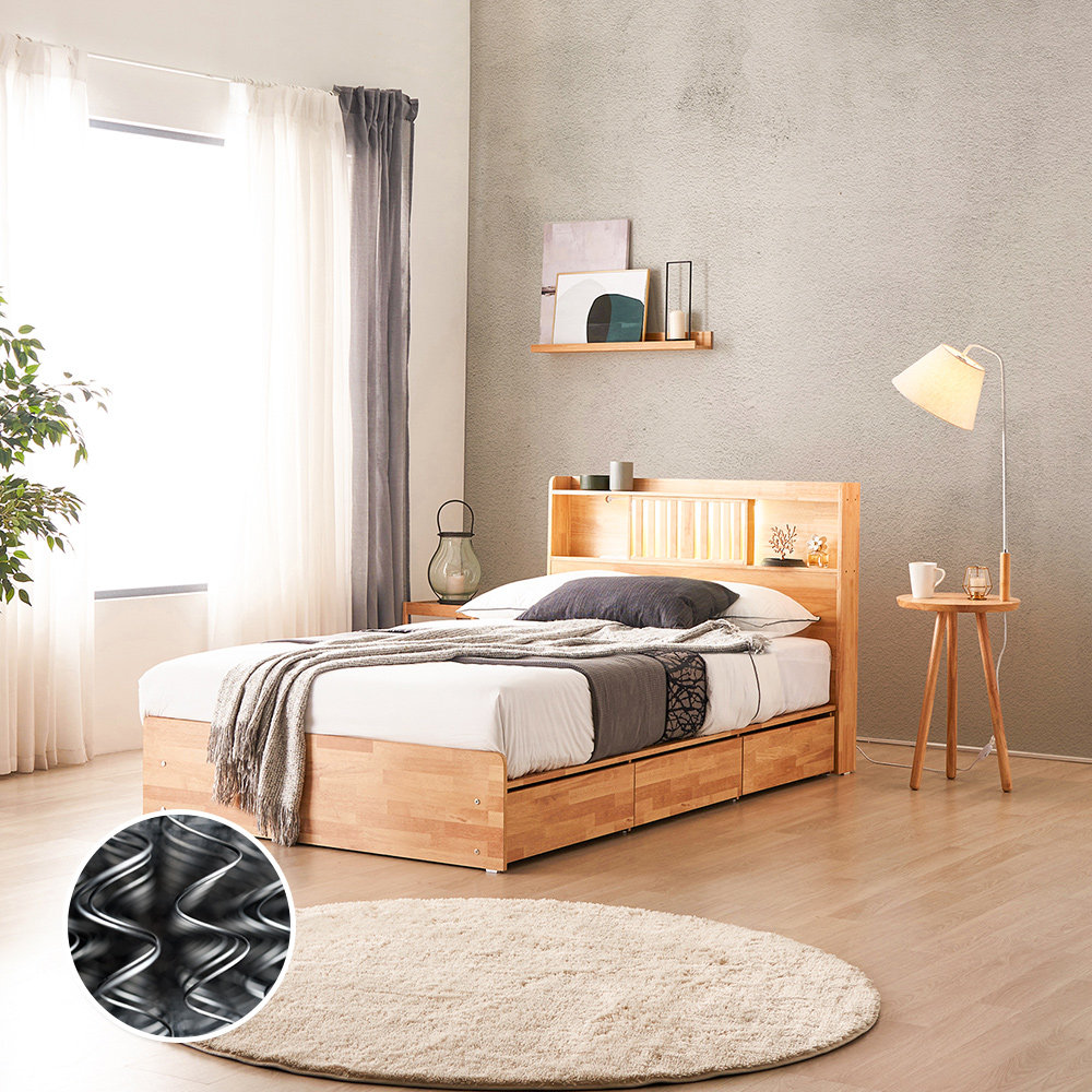 동서가구 피렌체 우든 LED 원목 수납 SS침대+양면매트 DF917774