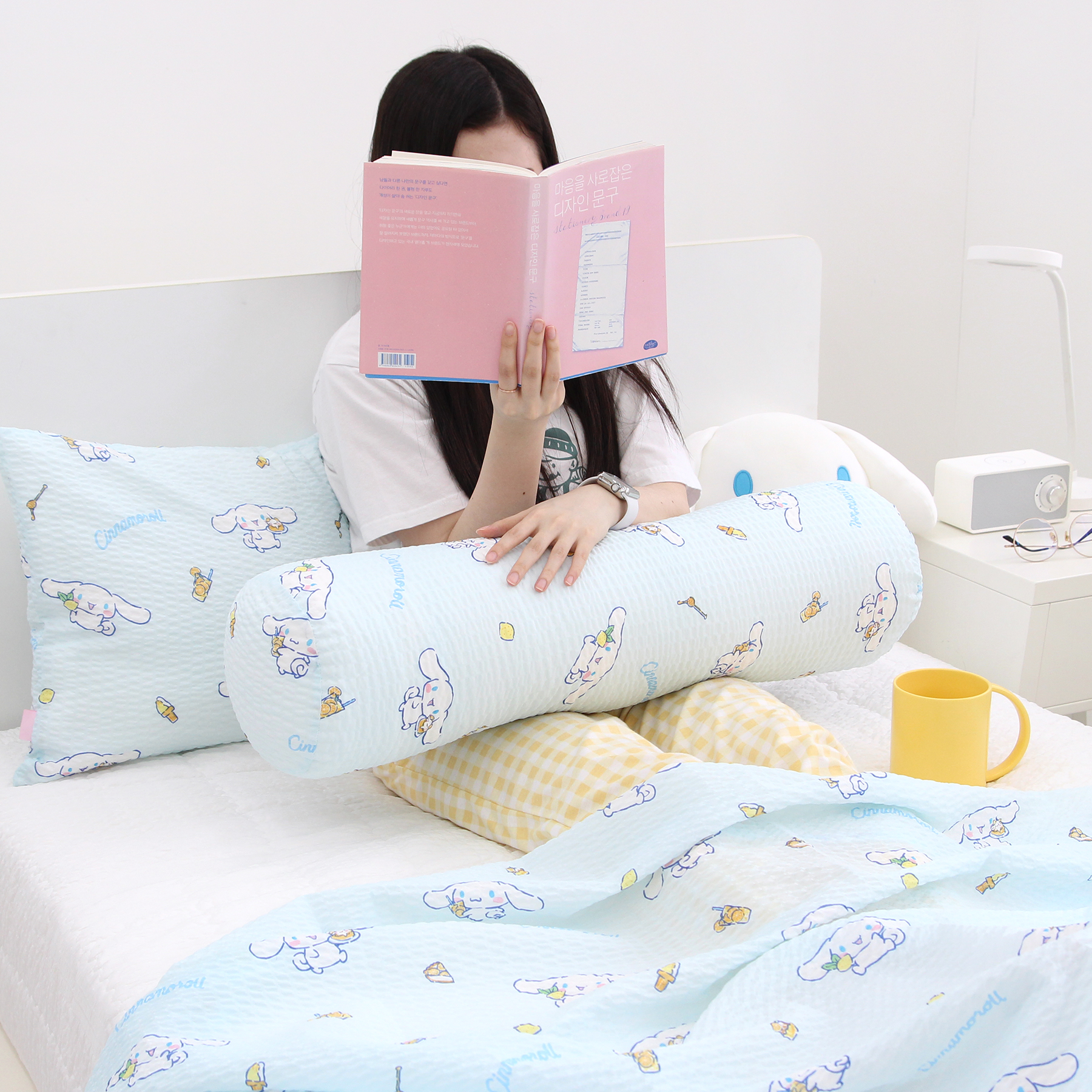 산리오 시나모롤 시어서커 뱀부 리플 원형바디필로우 레몬 - 상세 이미지 2