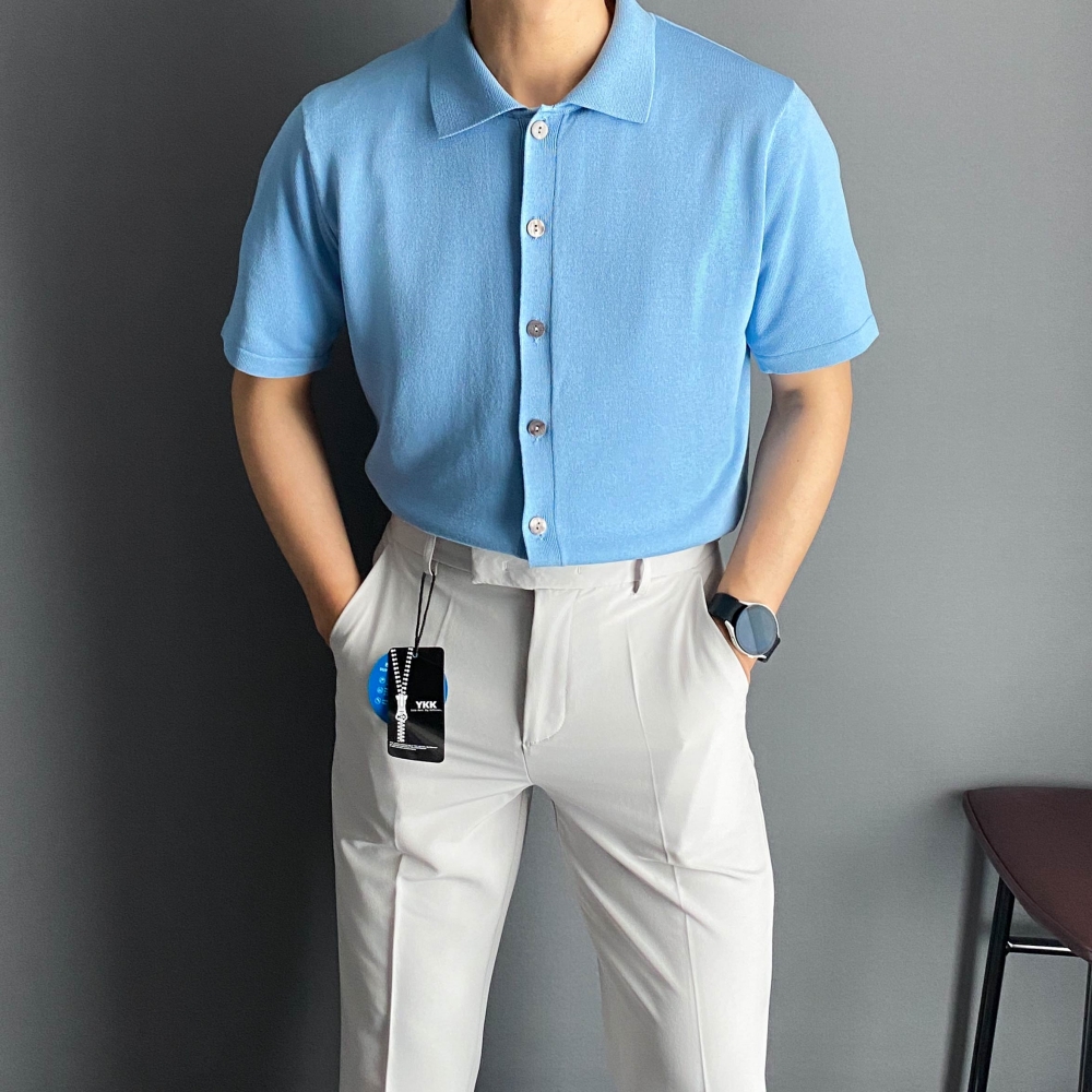 남자반팔가디건 남자 여름 카라 반팔 가디건 - 상품 이미지