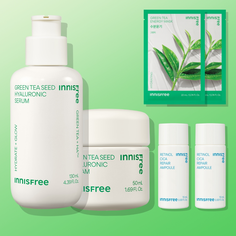 이니스프리 그린티 2종 세트 그린티 씨드 히알루론산 수분세럼 130mL + 그린티 씨드 히알루론산 수분크림 50mL - 메인 이미지
