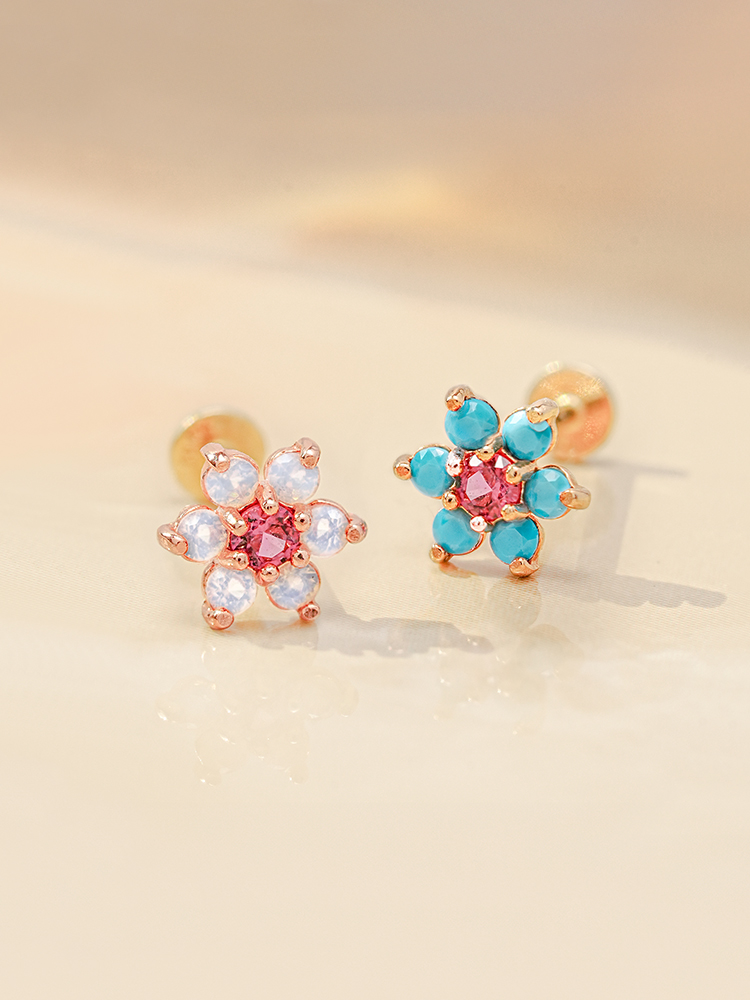 [1mm/1.2mm]14K 인터널 오팔 터키석 큐빅 플라워 라블렛 피어싱 - 상세 이미지 2