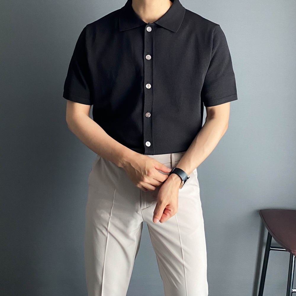 남자반팔가디건 남자 여름 카라 반팔 가디건 - 상세 이미지 2