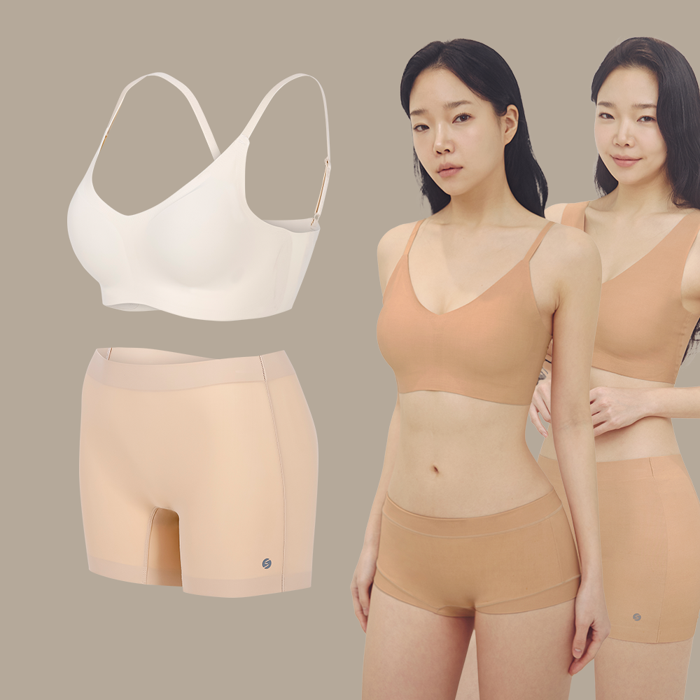 슬림9 편해브라 네모팬티 뉴베이직 컴팩트 노라인 노와이어 여성속옷세트 1&1 SET