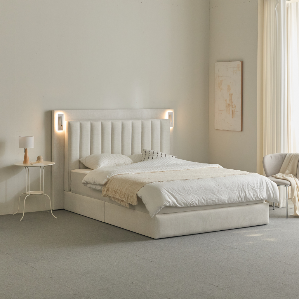 에덴느 벤스 호텔침대 프레임 신혼부부 안방 고급 호텔식 LED 조명 패브릭 퀸 1500