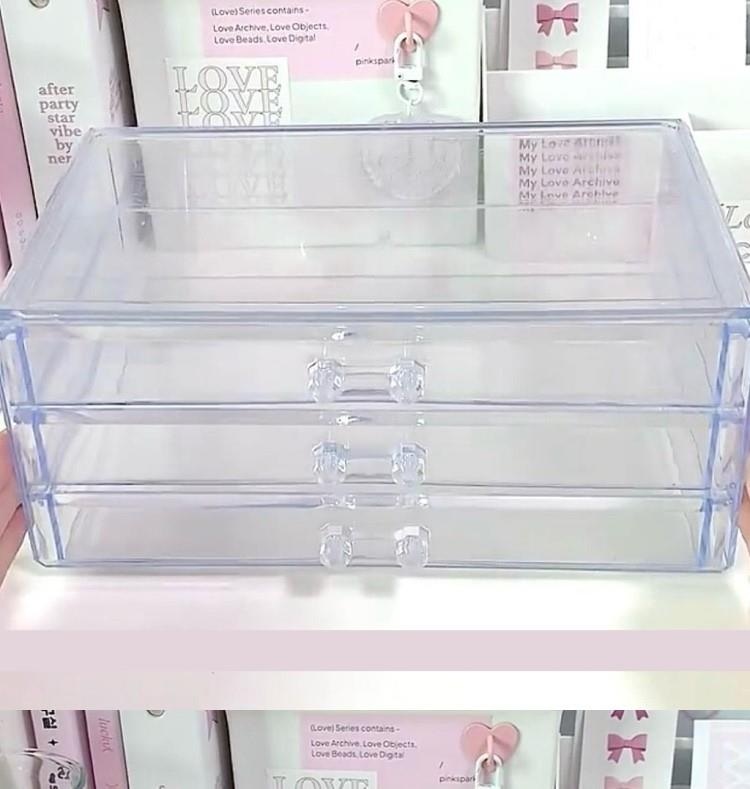 투명 아크릴 3단 서랍 수납함 데스크 정리함 문구 화장품 정리박스 미니서랍 1개 투명 - 상세 이미지 2