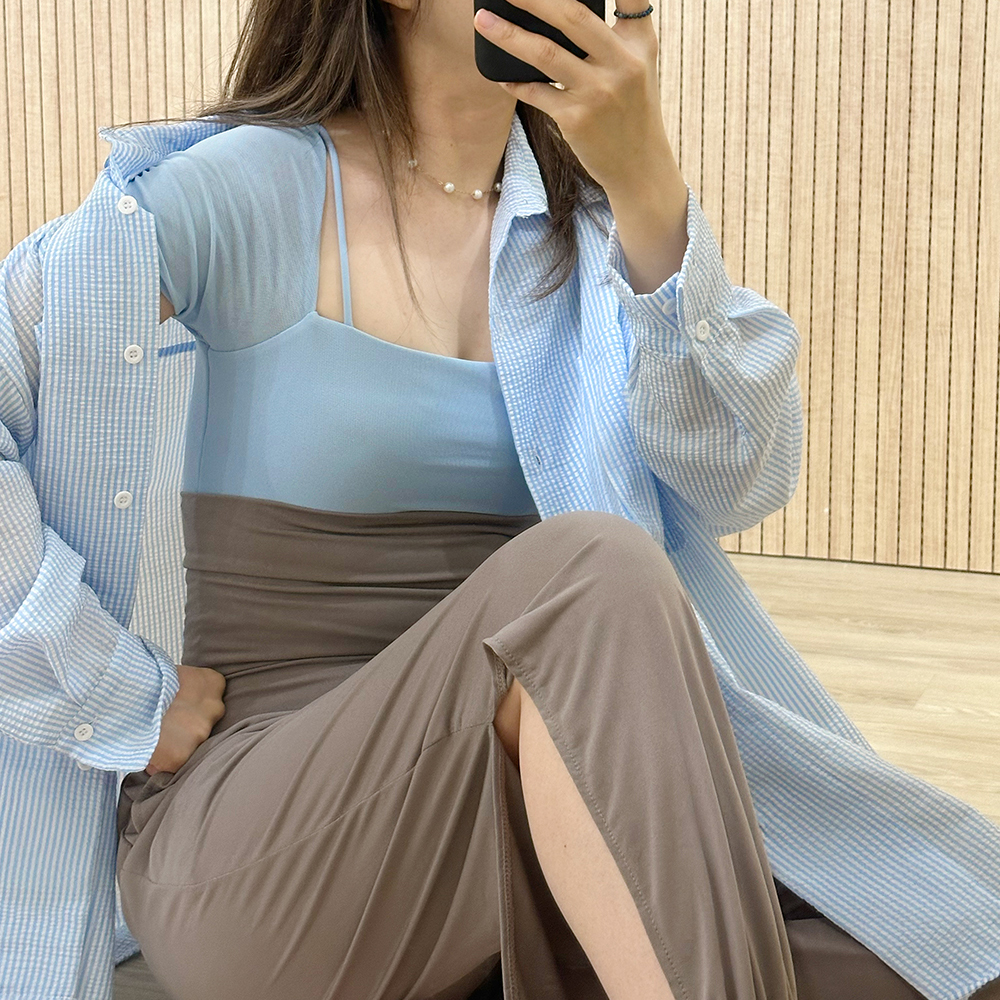 이중 메쉬 캡내장 노브라 반팔티 이미지 6