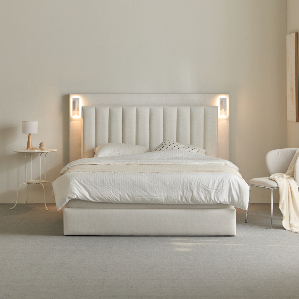 에덴느 벤스 호텔침대 프레임 신혼부부 안방 고급 호텔식 LED 조명 패브릭 퀸 1500