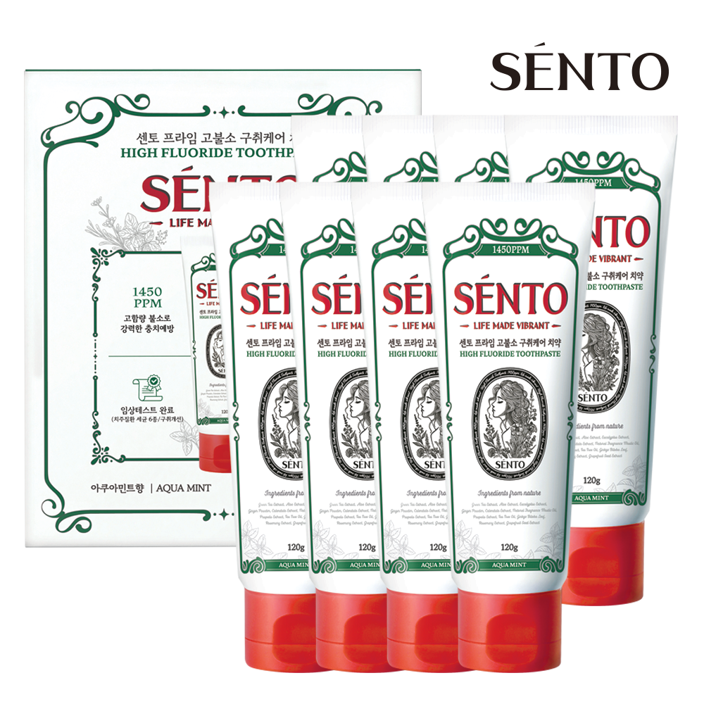 센토 프라임 고불소 구취케어 치약 아쿠아민트향 120g, 8개 - 상품 이미지