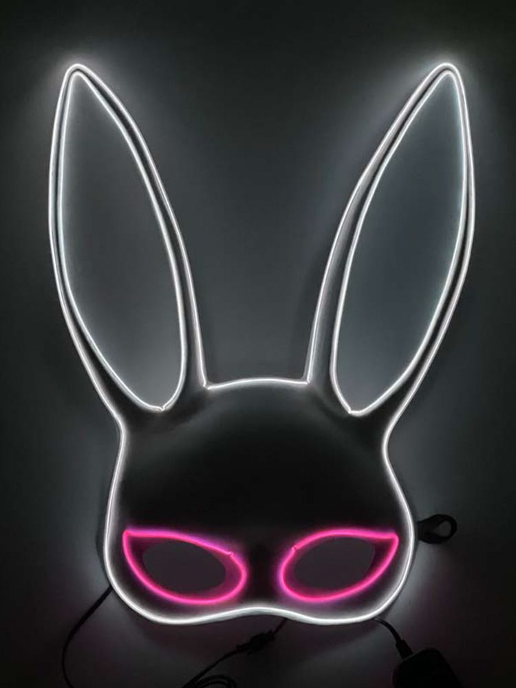LED 토끼 발광 마스크 바 소품 공연 할로윈 페스티벌 인형탈 가면 녹색(블랙 배경) 이미지 6