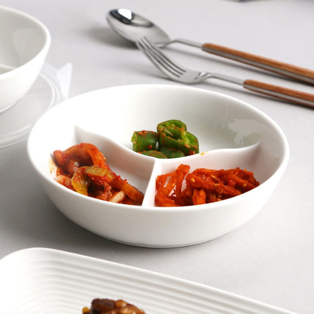나눔반찬통 3칸 도자기 칸칸이반찬통 나눔접시 - 메인 이미지