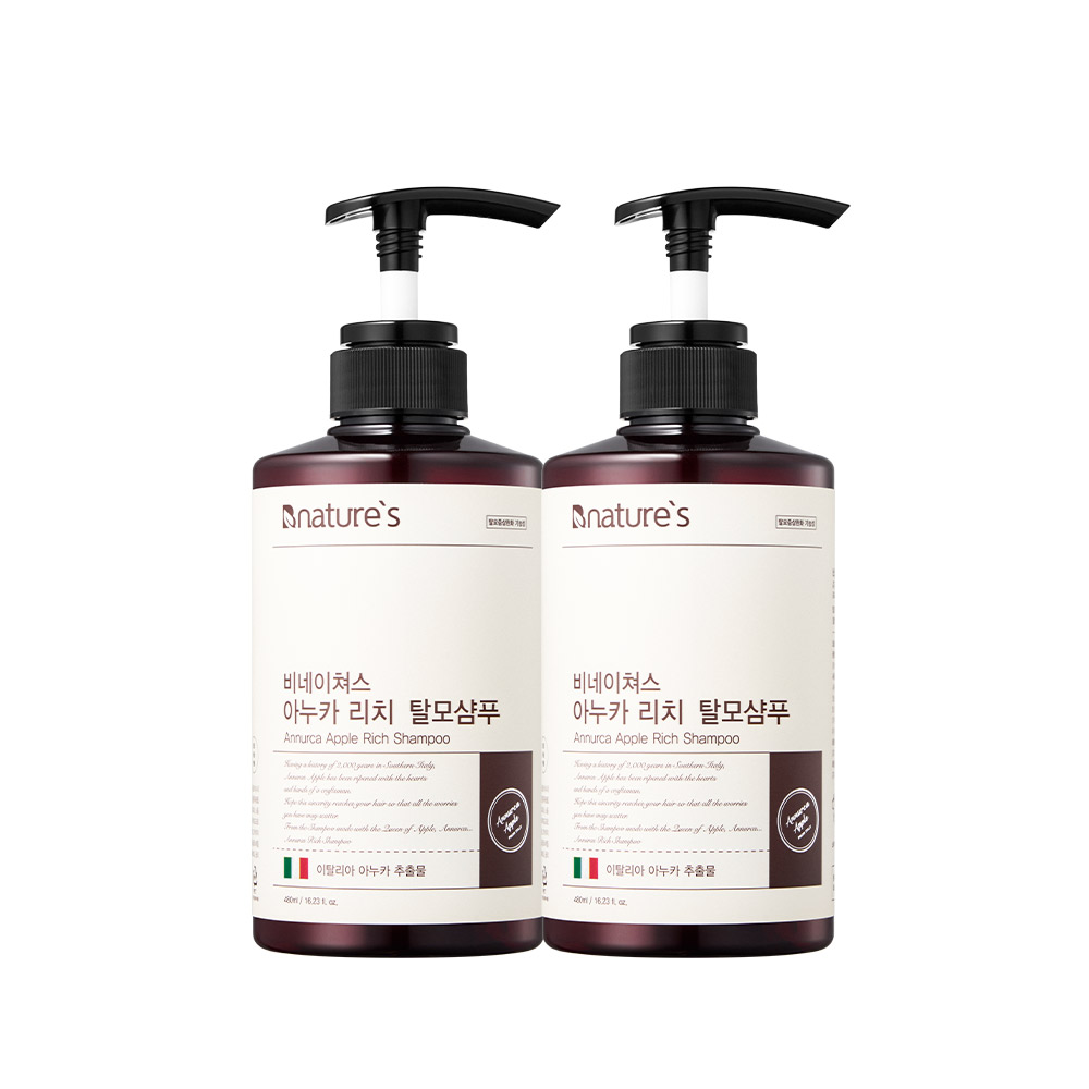 비네이쳐스 아누카리치 탈모샴푸 _ 이탈리아산 아누카사과 탈모완화 두피케어 480ml, 2개 - 메인 이미지
