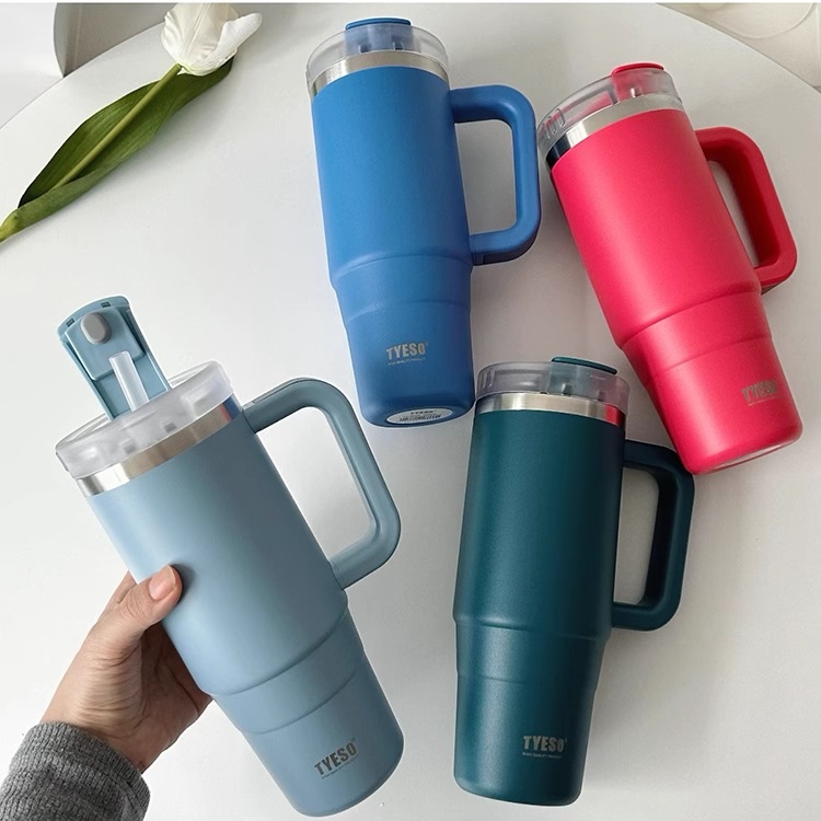 대용량 텀블러 보온 보냉텀블러 차량용 손잡이텀블러 컵 여학생 tyeso 900ml, 카키 - 상세 이미지 4