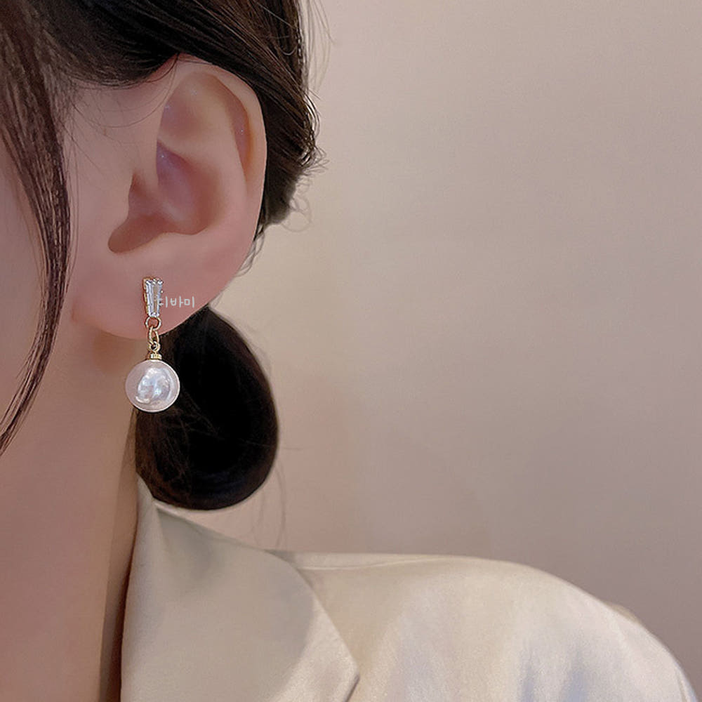 S925 진주 드롭 귀걸이 데일리 알러지없는 귀고리 은침 이어링 - 상세 이미지 2