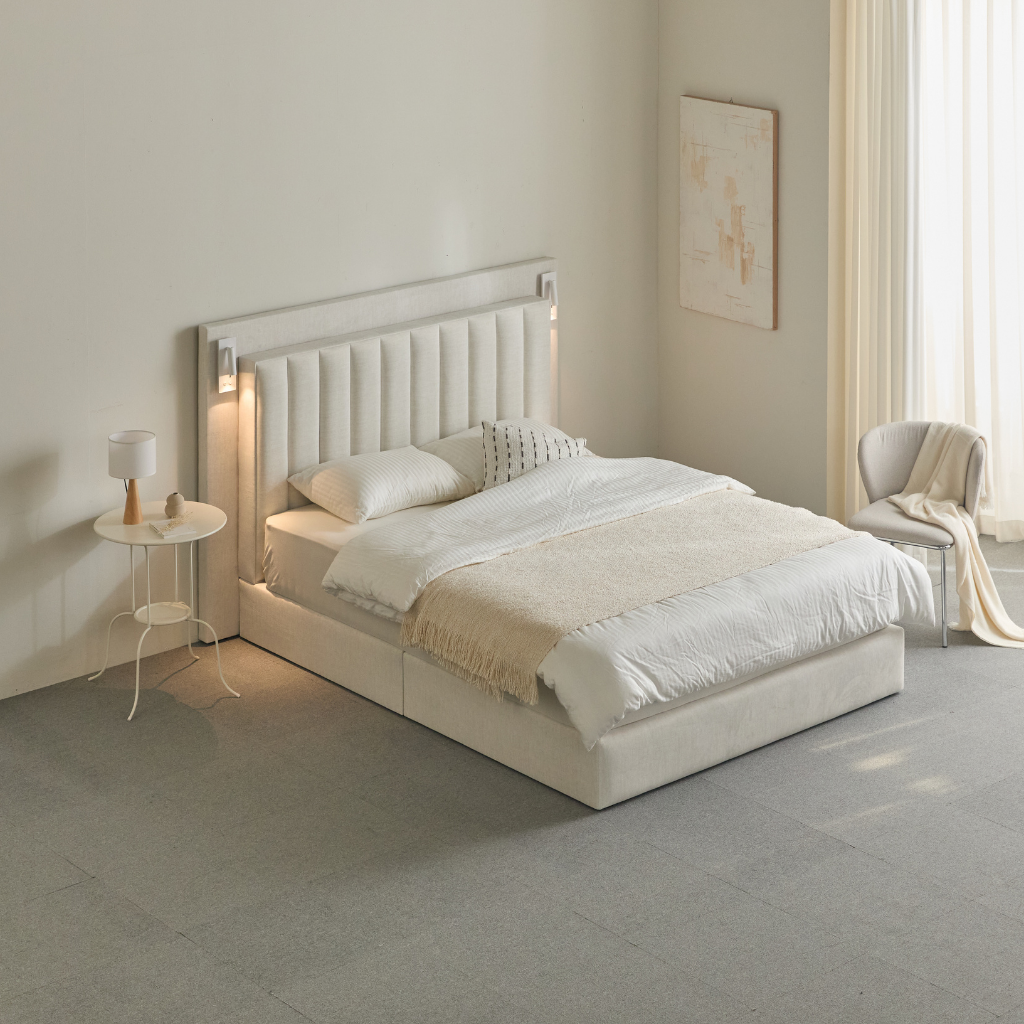 에덴느 벤스 호텔침대 프레임 신혼부부 안방 고급 호텔식 LED 조명 패브릭 퀸 1500