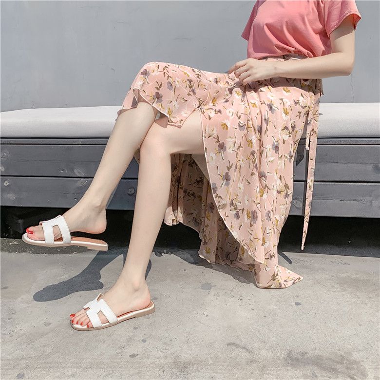 랩 스커트 두르는 롱 치마 여행 바캉스 프릴 쉬폰 원피스 여성 플라워 비치 이미지 7