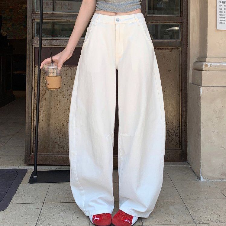 사계절 여성 하이웨이스트 루즈핏 와이드 코튼 팬츠 면바지 워싱 롱팬츠 데일리룩 빅포켓 - 상품 이미지