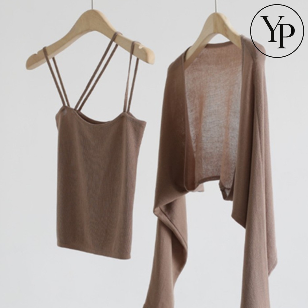 여성 가디건 나시 세트 얇은 메쉬 망 시스루 데일리 코디 루즈핏 페미닌 여름 니트