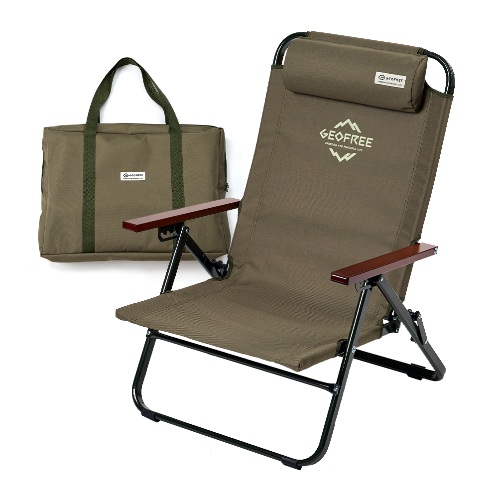 지오프리 4단 각도조절 리클라이너 캠핑 의자 릴렉스 체어 일반, 카키, 1개