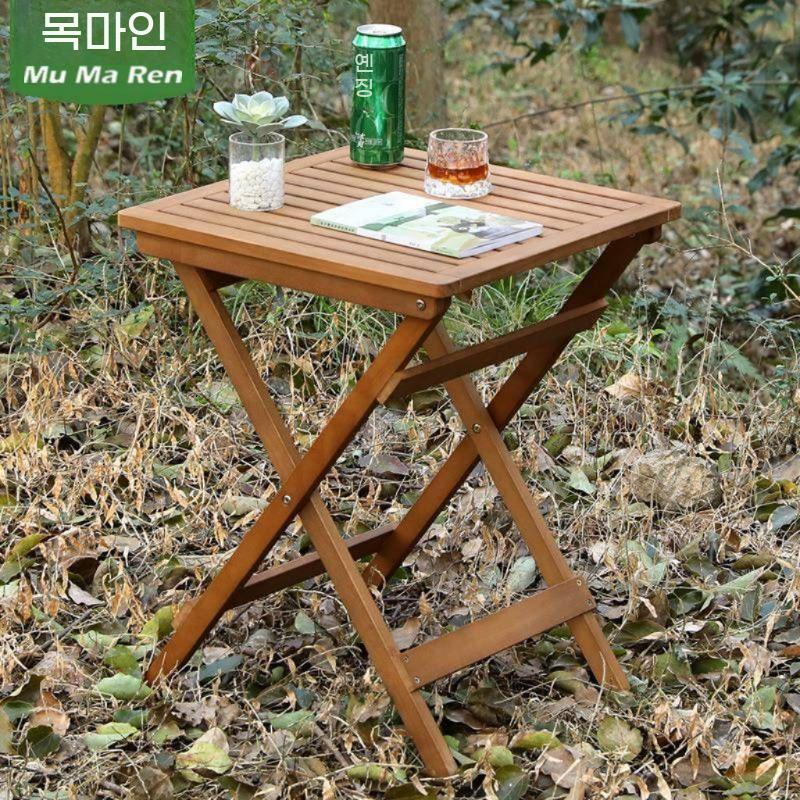 야외 티테이블 옥상 원목 캠핑 테이블세트 테라스 카페 테이블+의자2개 - 상세 이미지 3