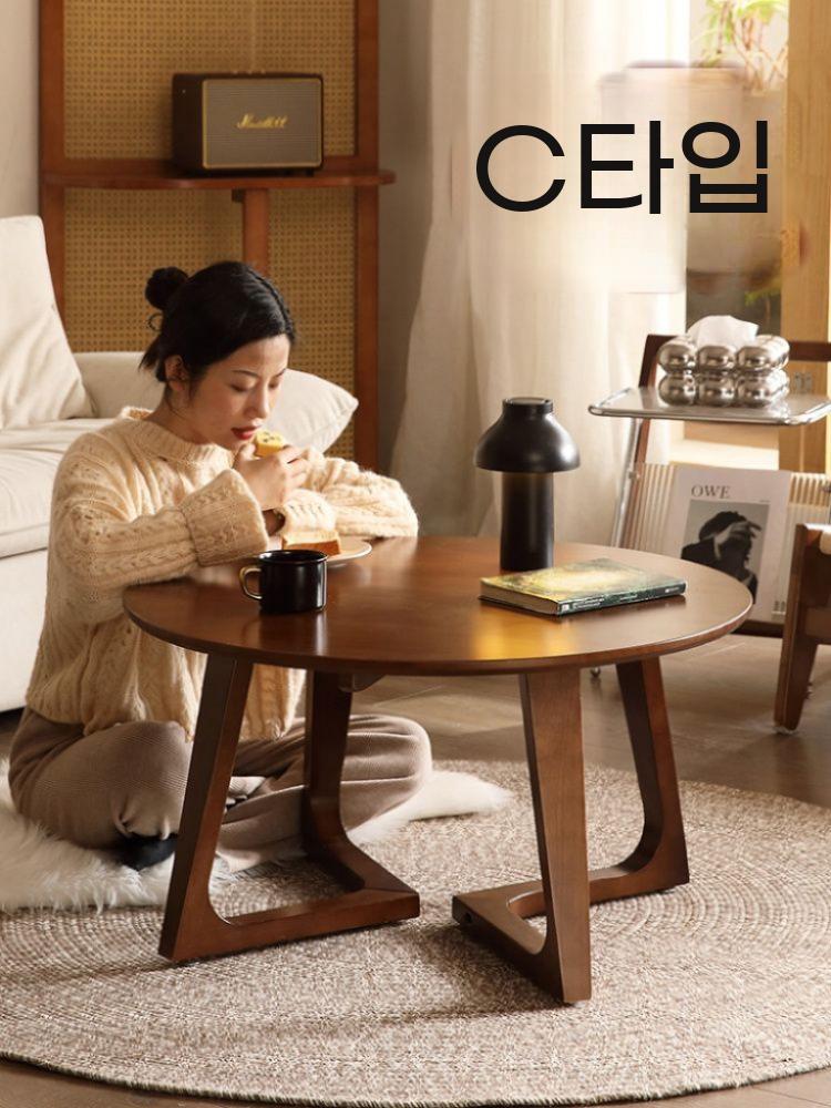 라탄 좌식테이블 티테이블 원형 낮은 테이블 식탁 원목 좌탁 이미지 6